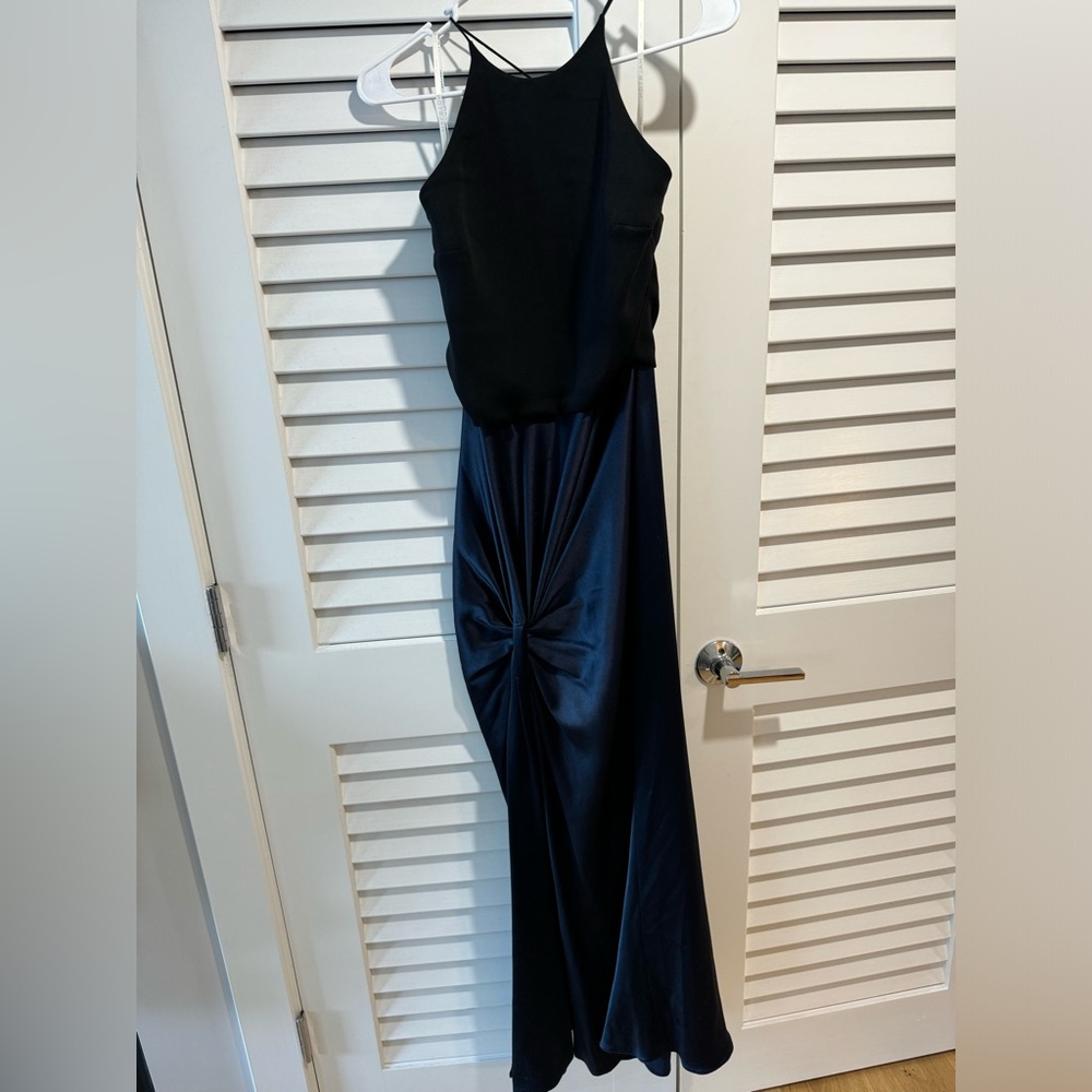 Haston black & navy floor length dress